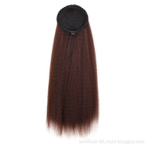 Ponytail mesh Yaki long hair extensions Puff Ponytail fibre weave black ponytail wrap